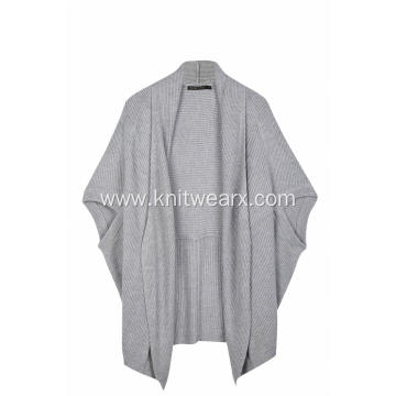 Women's Knitted Open Front Ribbed Poncho Cape